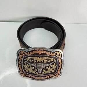 Western Style Leather Belt – Calgary Stampede Theme – Vintage Look – Made in Can